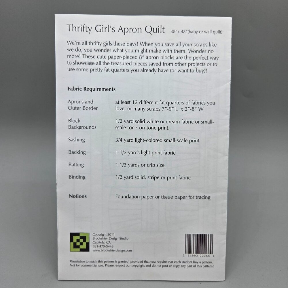 Thrifty Girls Apron Quilt Pattern By Brookshier Design Studio Pieced - Picture 3 of 5